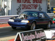 Blue Mustang Drag Car With Blower Motor