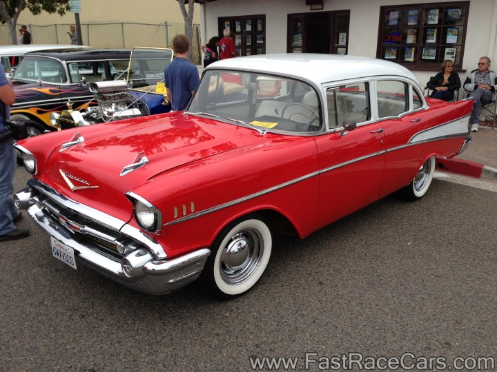 Red and White 1957 Chevrolet Bel Air