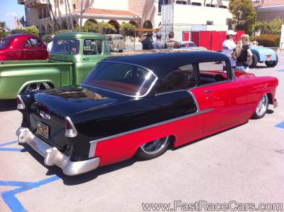 Red and Black 1955 Chevrolet Lowered